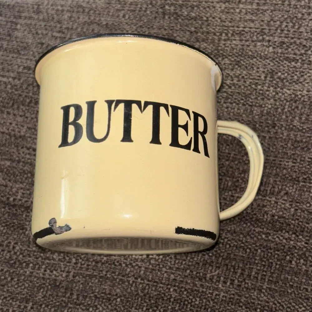 Enamel Butter Mug Cup Yellow Reproduction Farmhouse Country Cottagecore